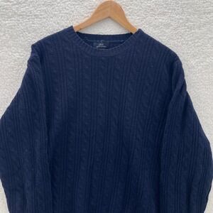 Vintage Brooks Brothers Sweater Men's L Blue Lambs Wool Cable Knit Old Money Ivy